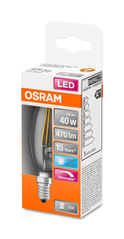 OSRAM LED Superstar Retrofit Classic B Filament 4,5-40W/840 kaltweiß E14 470lm dimmbar