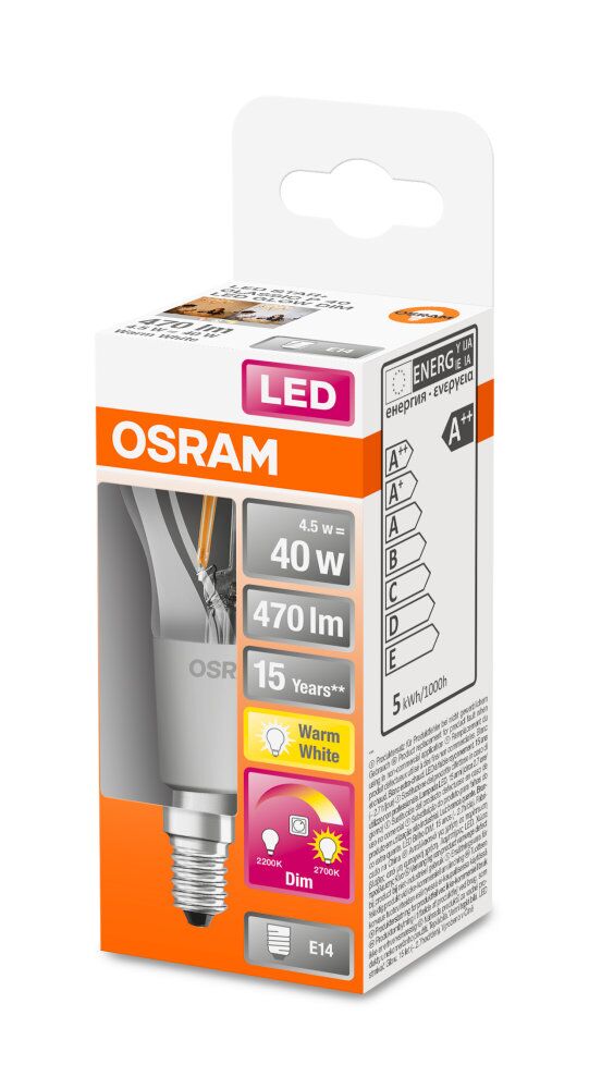 OSRAM LED Superstar Classic P Filament GlowDim 4,5-40W/827 warmweiß E14 470lm - Blister