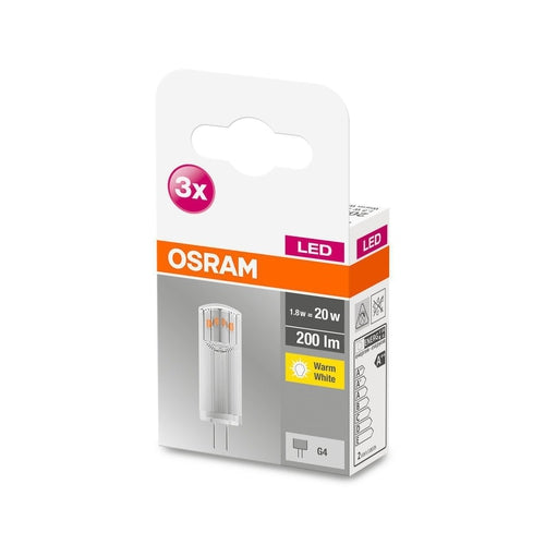 OSRAM LED Lampen Base PIN CL 1,8-20W/827 G4 200lm klar nicht dimmbar 3er Pack