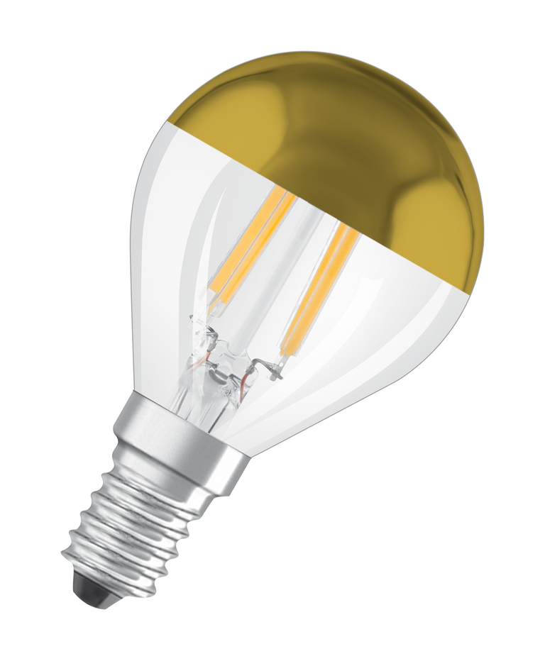 Osram / Ledvance LED Filament Tropfen P verspiegelt gold 300° 4-34W/827 warmweiß 380lm E14 220-240V