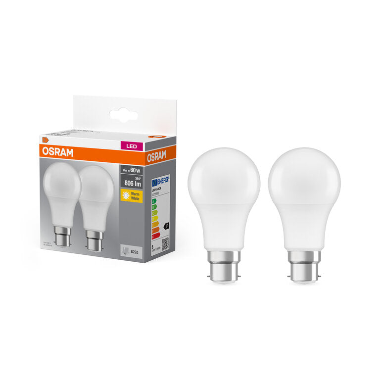 Osram / Ledvance LED Base Classic A matt 150° 8-60W/827 warmweiß 806lm B22d 220-240V 2er Pack