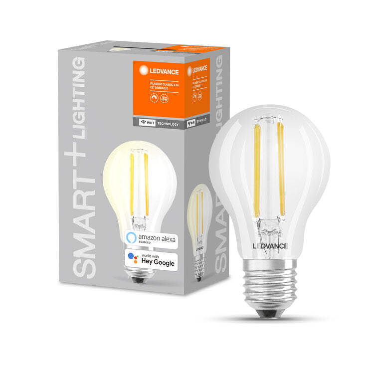 Osram / Ledvance LED Filament WIFI Smart+ Classic A klar 300° 6-60W/827 warmweiß 806lm E27 220-240V dimmbar
