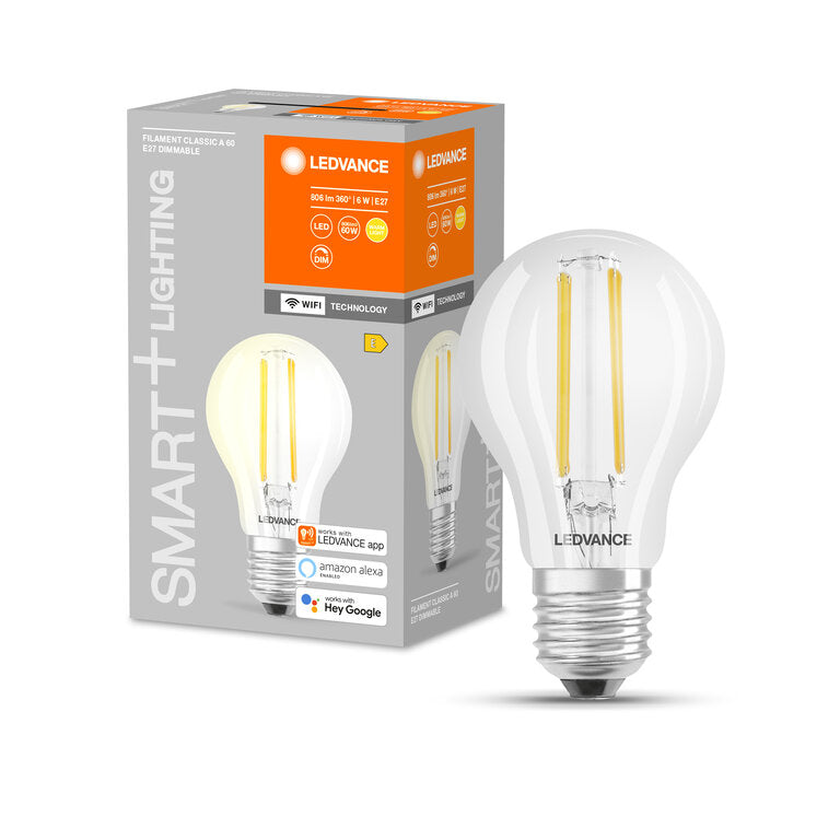Osram / Ledvance LED Filament WIFI Smart+ Classic A klar 300° 6-60W/827 warmweiß 806lm E27 220-240V dimmbar