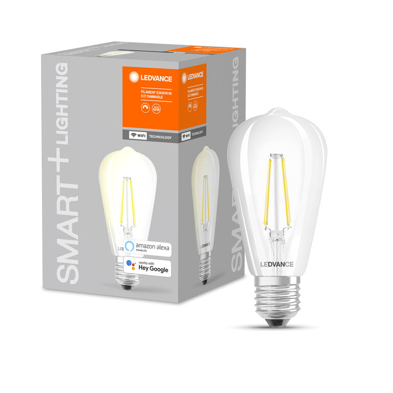 Osram / Ledvance LED Filament WIFI Smart+ Edison klar 300° 6-60W/827 warmweiß 806lm E27 220-240V dimmbar
