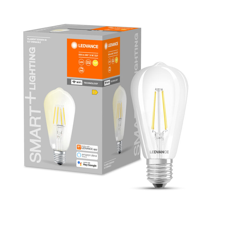 Osram / Ledvance LED Filament WIFI Smart+ Edison klar 300° 6-60W/827 warmweiß 806lm E27 220-240V dimmbar