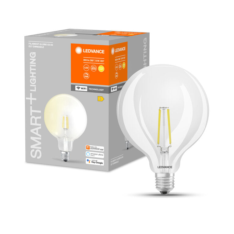 Osram / Ledvance LED Filament WIFI Smart+ Globe G125 klar 300° 6-60W/827 warmweiß 806lm E27 220-240V dimmbar