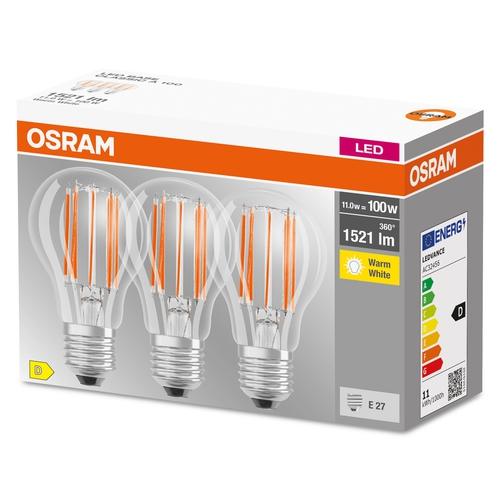 Osram LED Base Classic A Filament 11-100W/827 E27 1521lm klar warmweiß nicht dimmbar 3er Pack