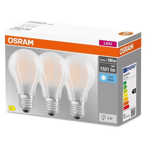 Osram LED Lampen Base Classic A Filament 11-100W/840 E27 1521lm matt neutralweiß / kaltweiß nicht dimmbar 3er Pack