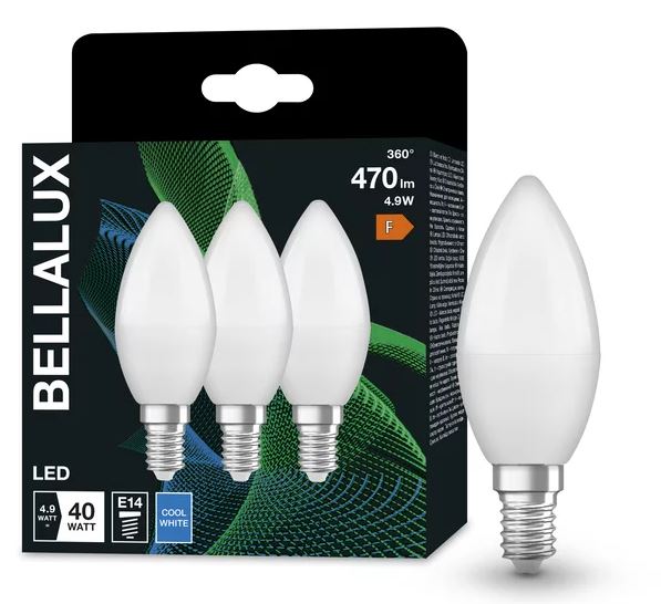 Bellalux LED Kerze B matt 4,9-40W/840 neutralweiß 470lm E14 220-240V 3er Blister