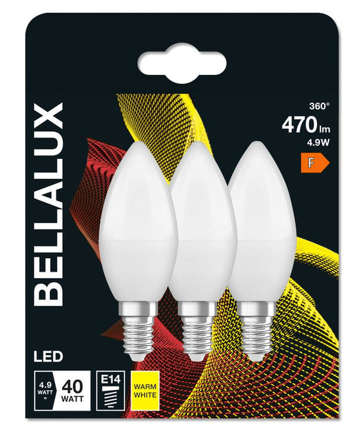 Bellalux LED Kerze B matt 4,9-40W/827 warmweiß 470lm E14 220-240V 3er Blister