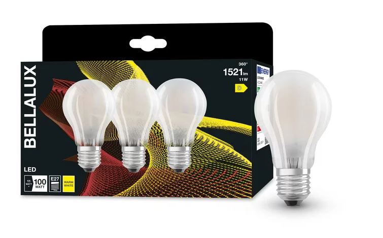 Bellalux LED Filament Classic A matt 300° 11-100W/827 warmweiß 1521lm E27 220-240V 3er Blister