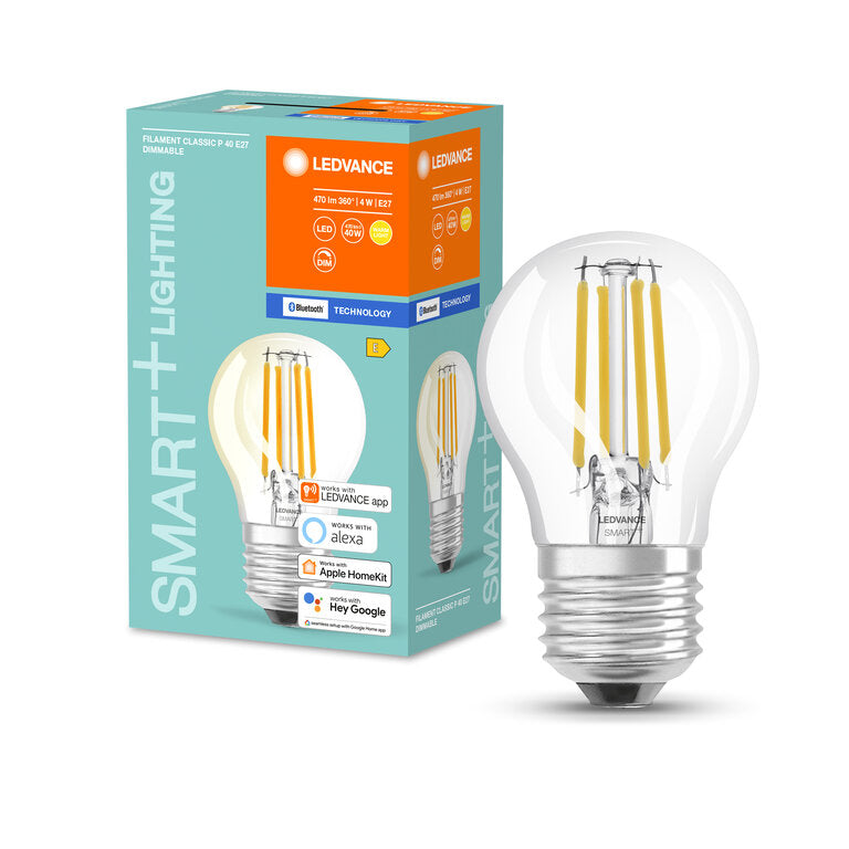 Osram / Ledvance LED Filament Bluetooth Smart+ Classic P klar 300° 4-40W/827 warmweiß 470lm E27 220-240V dimmbar