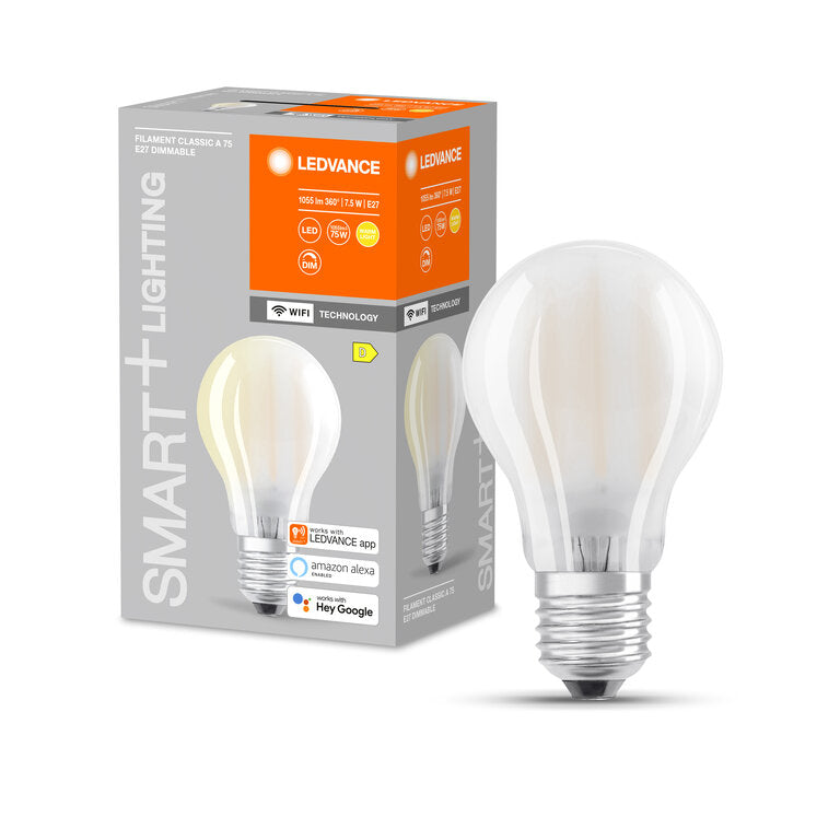 Osram / Ledvance LED Filament WIFI Smart+ Classic A matt 300° 7,5-75W/827 warmweiß 1055lm E27 220-240V dimmbar