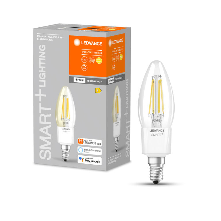 Osram / Ledvance LED Filament WIFI Smart+ Classic B klar 300° 4-40W/827 warmweiß 470lm E14 220-240V dimmbar