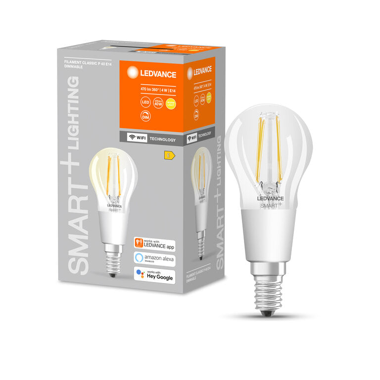 Osram / Ledvance LED Filament WIFI Smart+ Classic P klar 300° 4-40W/827 warmweiß 470lm E14 220-240V dimmbar