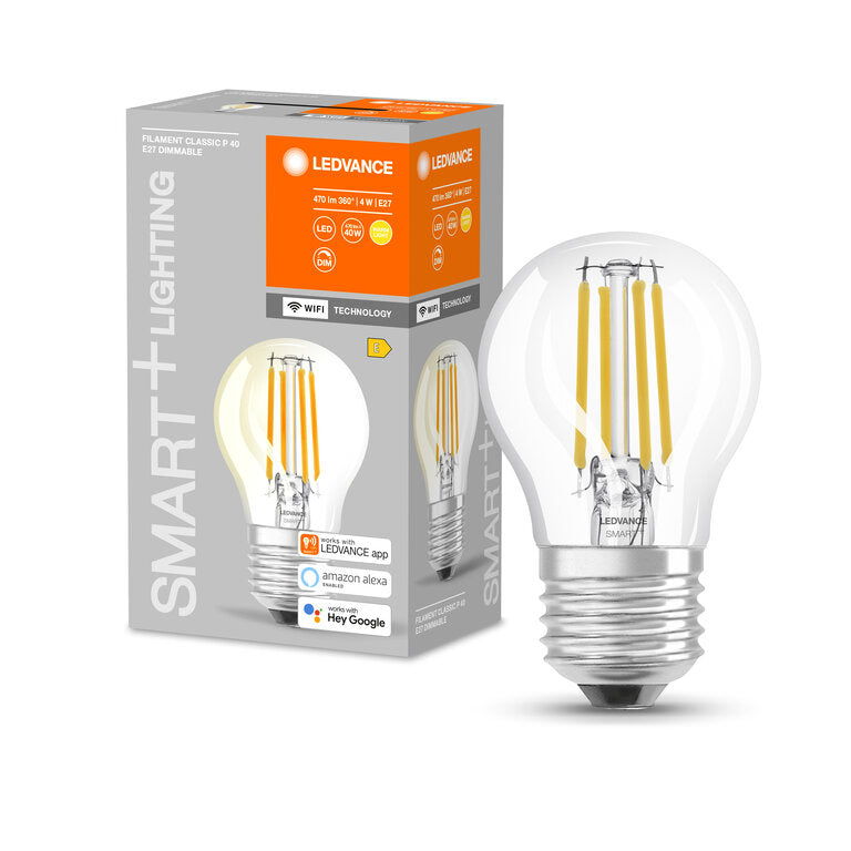 Osram / Ledvance LED Filament WIFI Smart+ Classic A klar 300° 4-40W/827 warmweiß 470lm E27 220-240V dimmbar