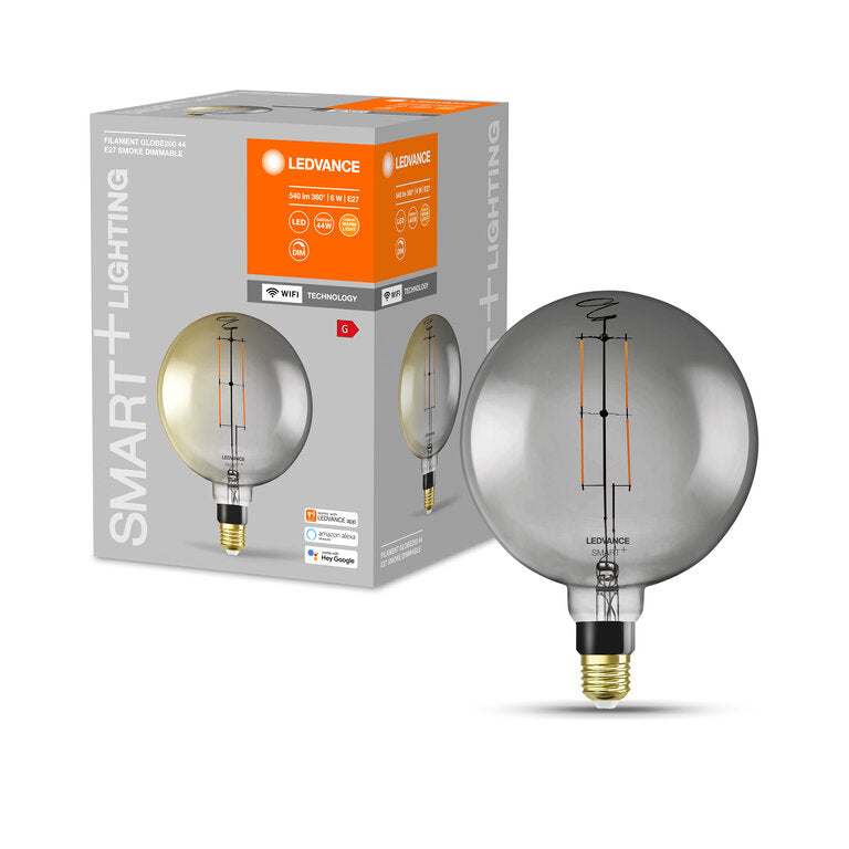 Osram / Ledvance LED Filament WIFI Smart+ Globe G200 rauchig 320° 6-42W/825 warmweiß 500lm E27 220-240V dimmbar