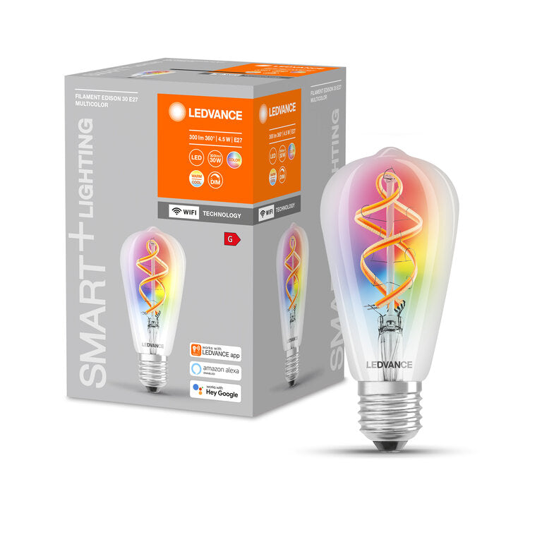 Osram / Ledvance LED Filament WIFI Smart+ Edison klar 300° 4,5-30W/827 warmweiß 300lm E27 220-240V dimmbar