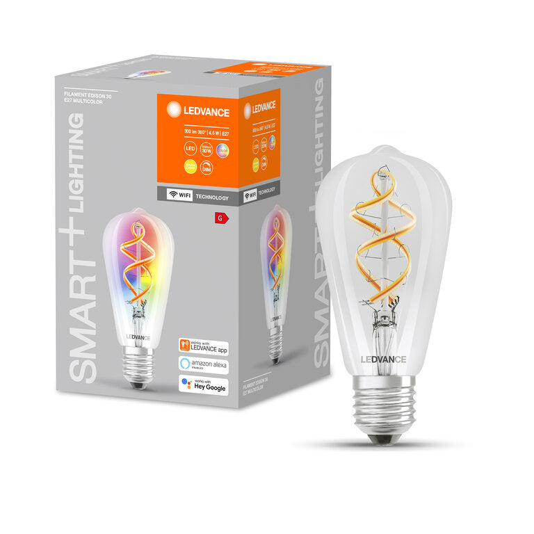 Osram / Ledvance LED Filament WIFI Smart+ Edison klar 300° 4,5-30W/827 warmweiß 300lm E27 220-240V dimmbar
