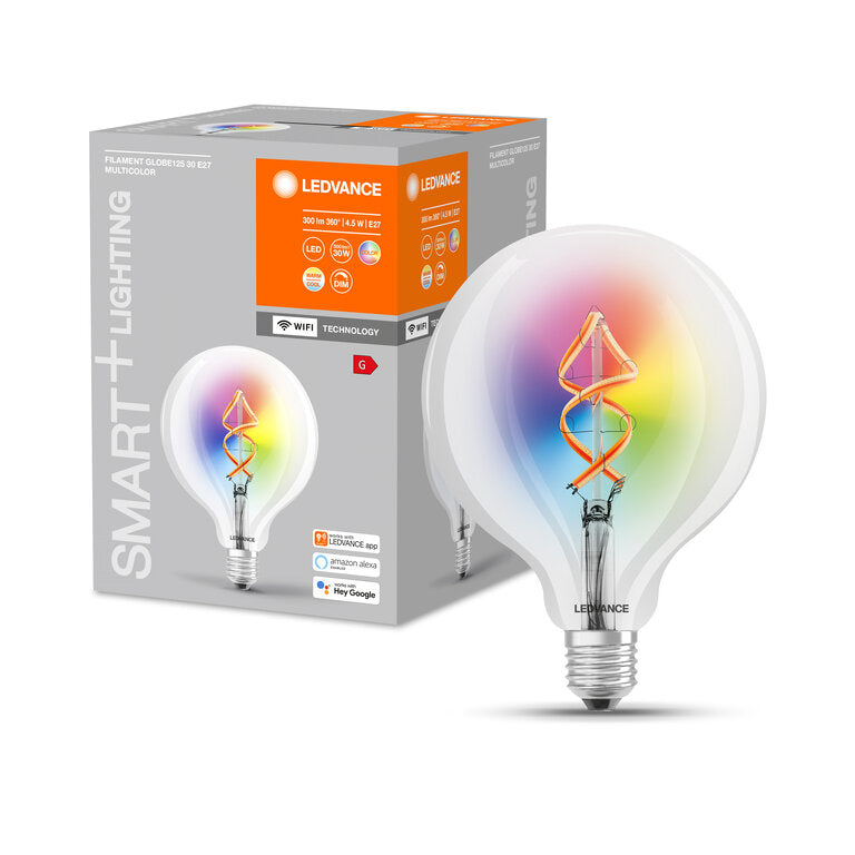 Osram / Ledvance LED Filament WIFI Smart+ Globe G125 klar 300° 4,5-30W/827 warmweiß 300lm E27 220-240V dimmbar