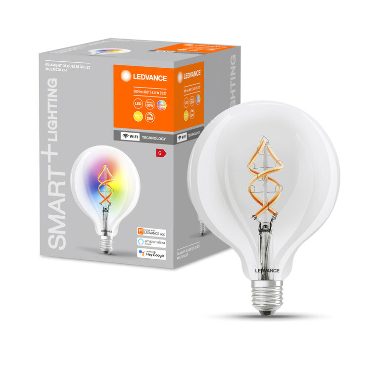 Osram / Ledvance LED Filament WIFI Smart+ Globe G125 klar 300° 4,5-30W/827 warmweiß 300lm E27 220-240V dimmbar