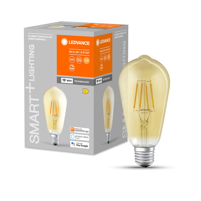Osram / Ledvance LED Filament WIFI Smart+ Edison gold 300° 6-53W/824 warmweiß 680lm E27 220-240V dimmbar