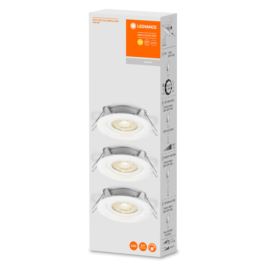 Ledvance LED Einbauleuchte Downlight Spot Simple DIM 4,9W/827 400lm dimmbar weiß