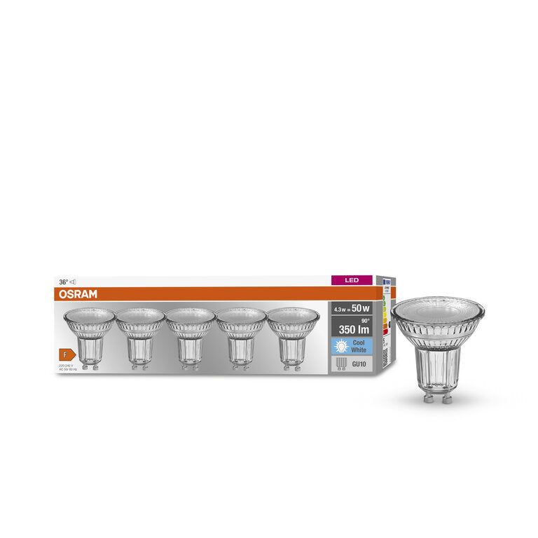 Osram / Ledvance LED Base Spot PAR16 36° 4,3-50W/840 kaltweiß 350lm GU10 220-240V 5er Pack