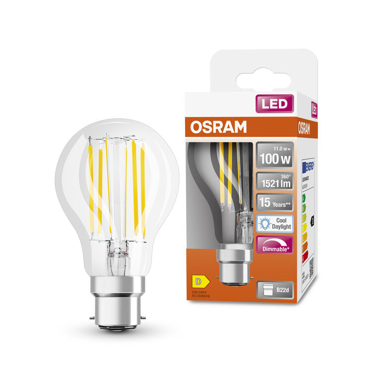 Osram / Ledvance LED Filament Superstar Classic A klar 300° 11-100W/865 tageslichtweiß 1521lm B22d 220-240V dimmbar