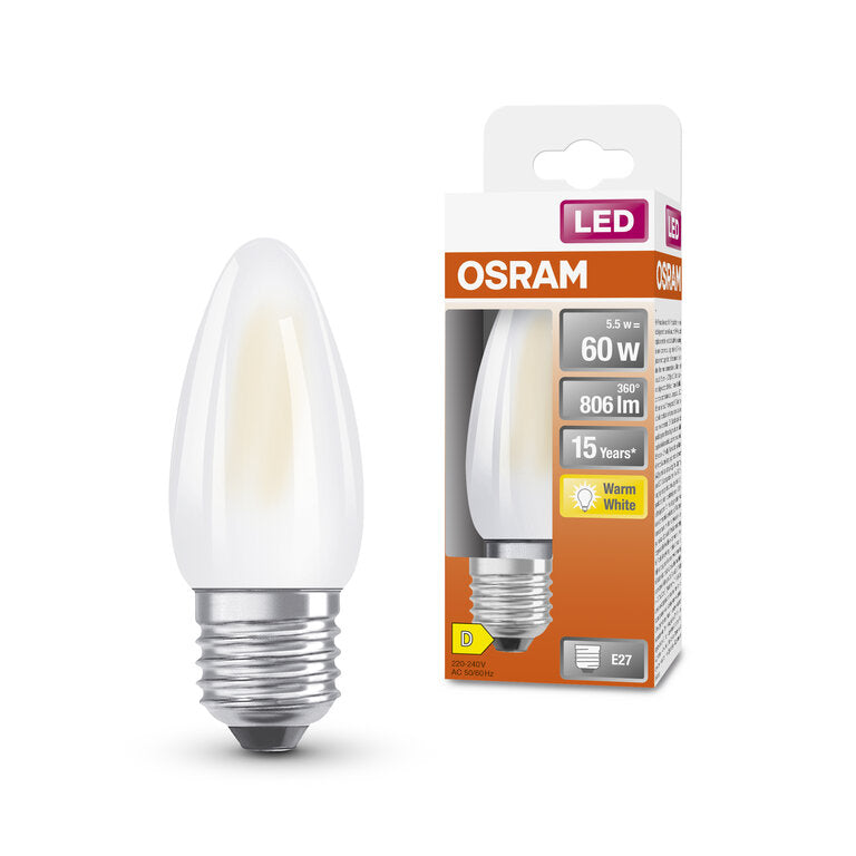 Osram / Ledvance LED Filament Star Kerze B matt 300° 5,5-60W/827 warmweiß 806lm E27 220-240V