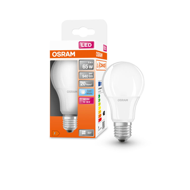 Osram / Ledvance LED Classic A matt 200° 9-65W/840 kaltweiß 940lm E27 12-36V