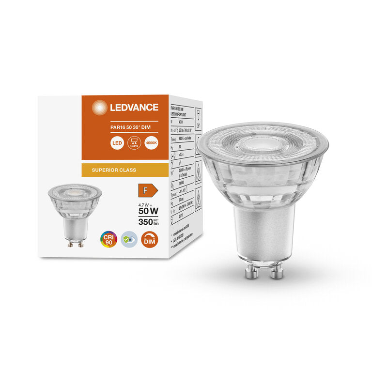 Osram / Ledvance LED Reflektor PAR16 36° Superior 4,7-50W/940 kaltweiß 350lm GU10 220-240V dimmbar