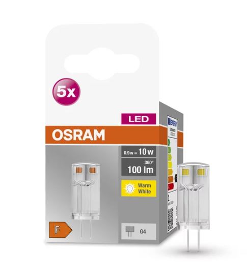 Osram LED Base 320° Pin 0,9-10W/827 warmweiß 100lm G4 12V 5er Blister