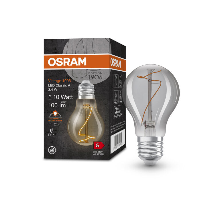 Osram / Ledvance LED Filament Vintage 1906 Classic A rauchig 320° 3,4-10W/818 extra warmweiß 100lm E27 220-240V