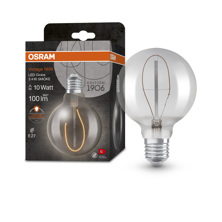 Osram / Ledvance LED Filament Vintage 1906 Globe G95 rauchig 320° 3,4-10W/818 extra warmweiß 100lm E27 220-240V