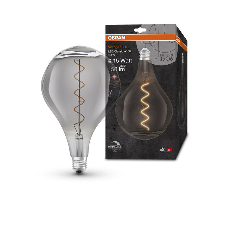 Osram / Ledvance LED Filament Vintage 1906 Globe ET165 klar 320° 4,5-15W/817 extra warmweiß 150lm E27 220-240V dimmbar