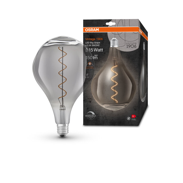 Osram / Ledvance LED Filament Vintage 1906 Globe ET165 klar 320° 4,5-15W/817 extra warmweiß 150lm E27 220-240V dimmbar