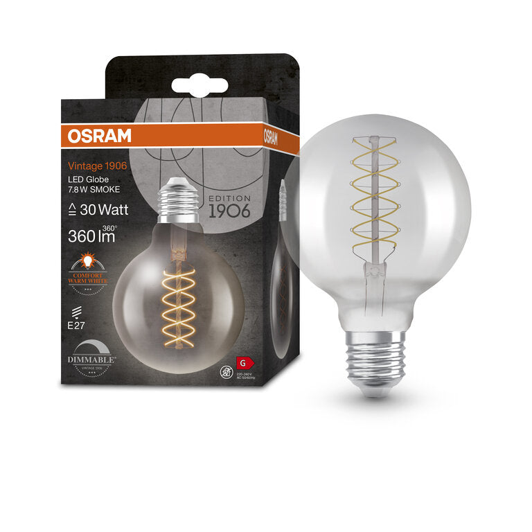 Osram / Ledvance LED Filament Vintage 1906 Globe G95 rauchig 320° 7,8-30W/818 extra warmweiß 360lm E27 220-240V dimmbar