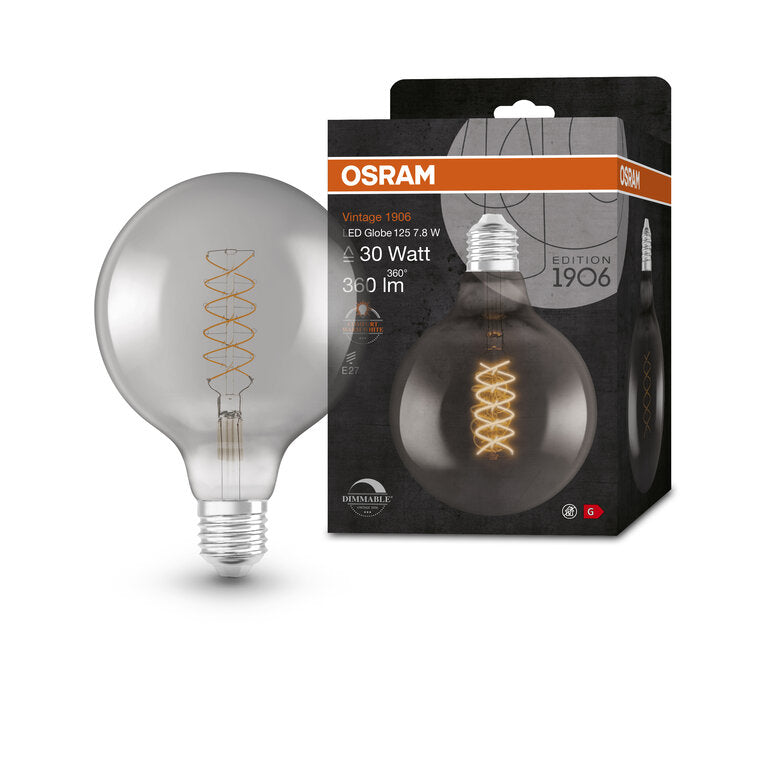 Osram / Ledvance LED Filament Vintage 1906 Globe G125 rauchig 320° 7,8-30W/818 extra warmweiß 360lm E27 220-240V dimmbar
