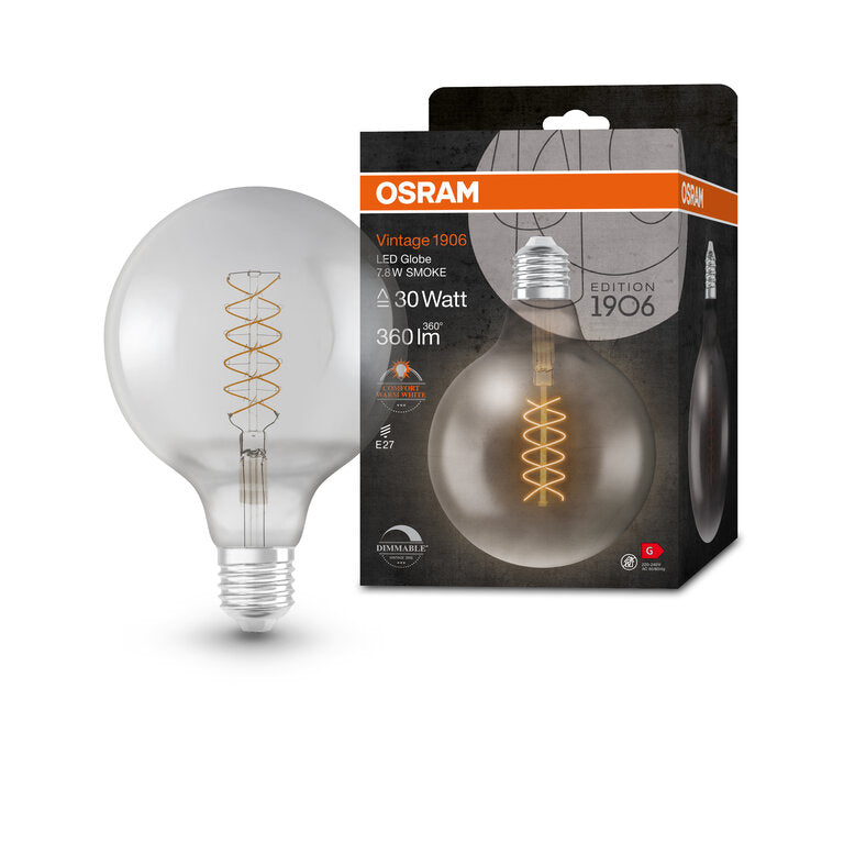 Osram / Ledvance LED Filament Vintage 1906 Globe G125 rauchig 320° 7,8-30W/818 extra warmweiß 360lm E27 220-240V dimmbar