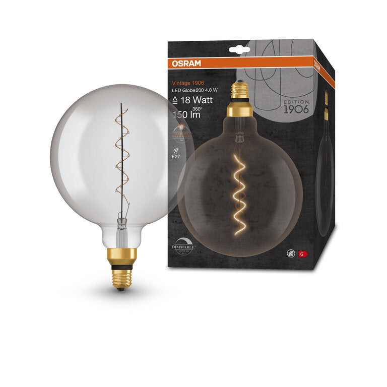 Osram / Ledvance LED Filament Vintage 1906 Globe G200 klar 320° 4,8-16W/818 extra warmweiß 150lm E27 220-240V dimmbar