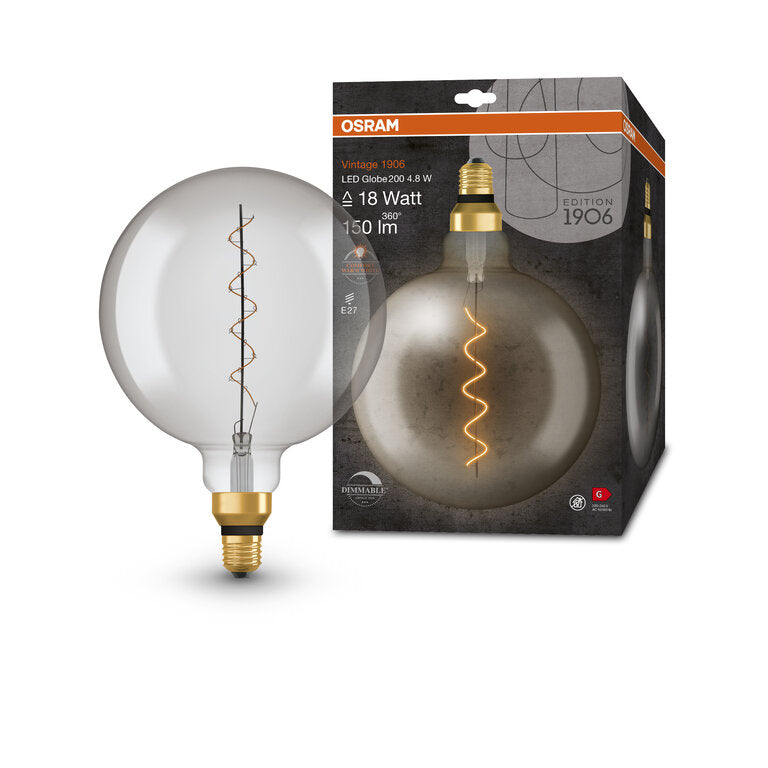 Osram / Ledvance LED Filament Vintage 1906 Globe G200 klar 320° 4,8-16W/818 extra warmweiß 150lm E27 220-240V dimmbar