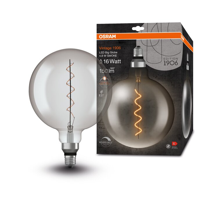 Osram / Ledvance LED Filament Vintage 1906 Globe G200 klar 320° 4,8-16W/818 extra warmweiß 150lm E27 220-240V dimmbar