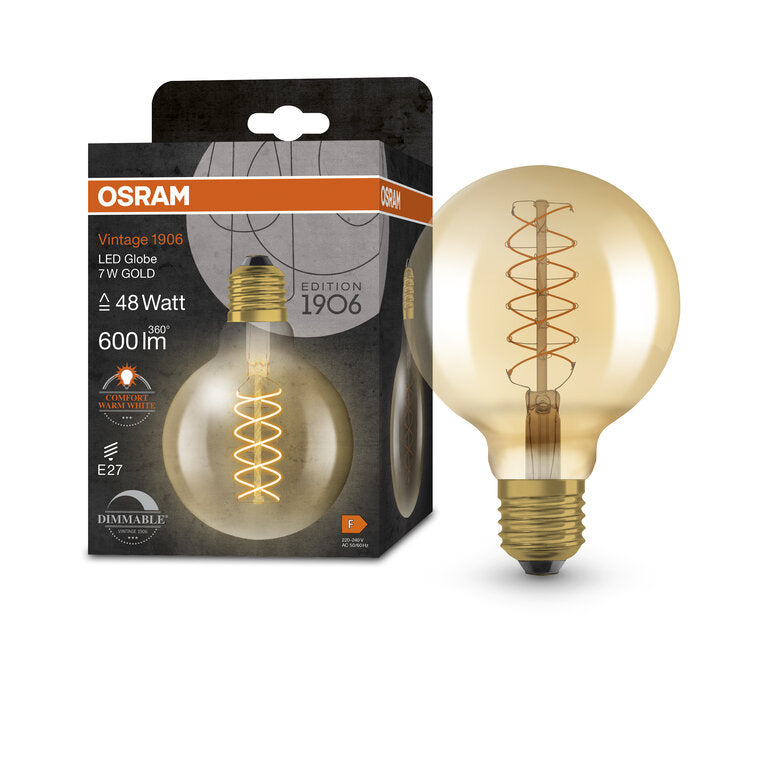 Osram / Ledvance LED Filament Vintage 1906 Globe G95 gold 320° 7-48W/822 extra warmweiß 600lm E27 220-240V dimmbar