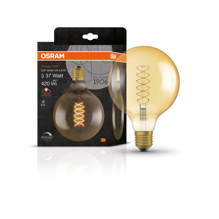 Osram / Ledvance LED Filament Vintage 1906 Globe G125 gold 320° 4,8-37W/822 extra warmweiß 420lm E27 220-240V dimmbar