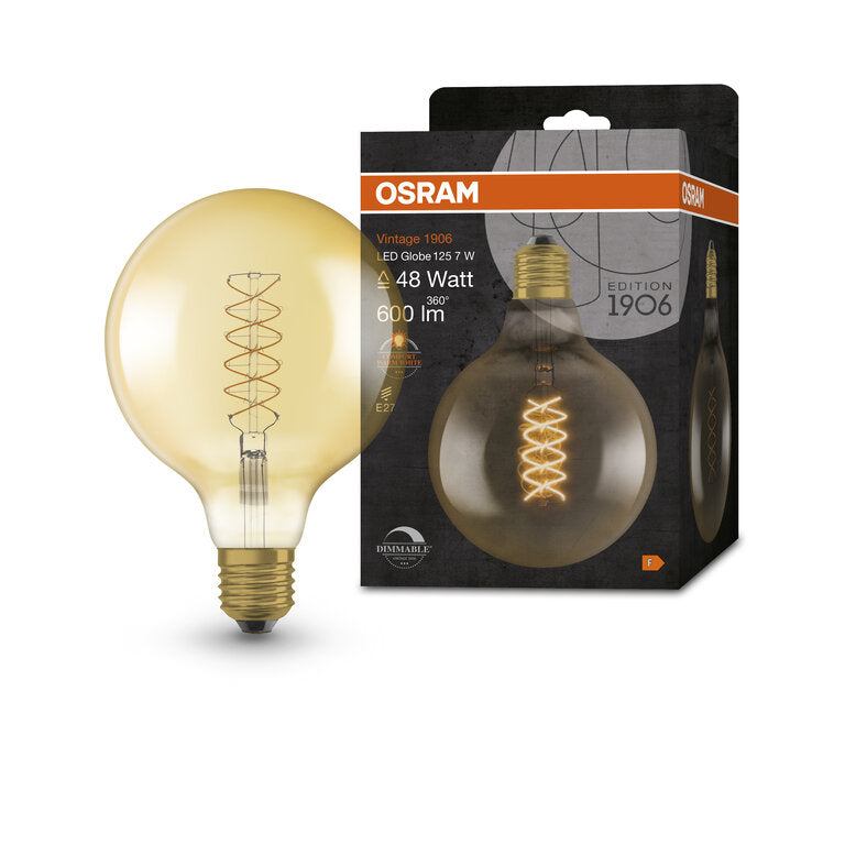 Osram / Ledvance LED Filament Vintage 1906 Globe G125 gold 320° 7-48W/822 extra warmweiß 600lm E27 220-240V dimmbar