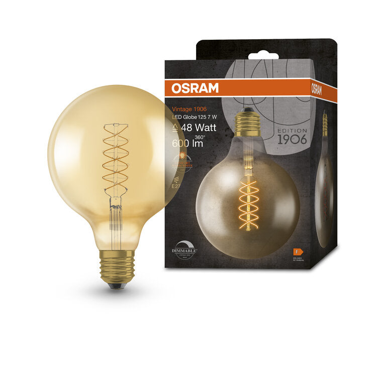 Osram / Ledvance LED Filament Vintage 1906 Globe G125 gold 320° 7-48W/822 extra warmweiß 600lm E27 220-240V dimmbar