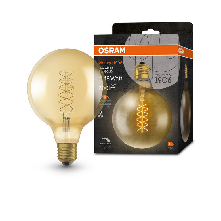 Osram / Ledvance LED Filament Vintage 1906 Globe G125 gold 320° 7-48W/822 extra warmweiß 600lm E27 220-240V dimmbar