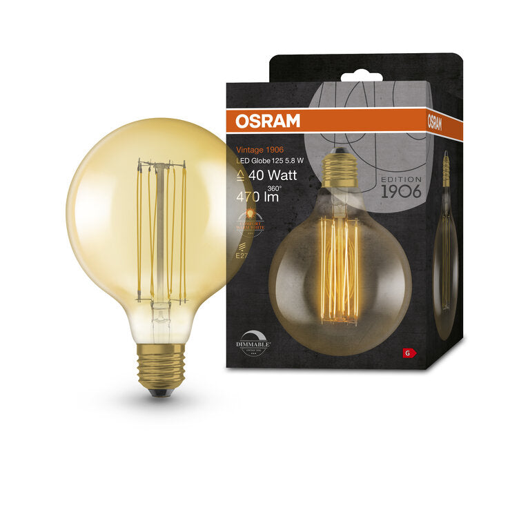 Osram / Ledvance LED Filament Vintage 1906 Globe G125 gold 320° 5,8-40W/822 extra warmweiß 470lm E27 220-240V dimmbar