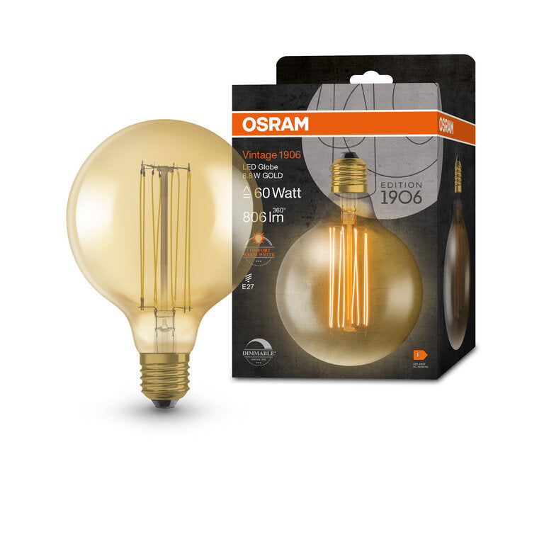 Osram / Ledvance LED Filament Vintage 1906 Globe G125 gold 320° 8,8-60W/822 extra warmweiß 806lm E27 220-240V dimmbar